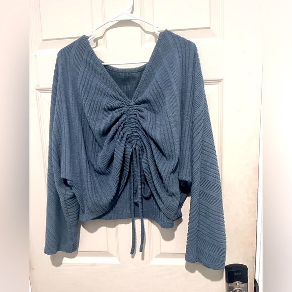 SHEIN Blue Drawstring Crop Top Sweater - Picture 1 of 3